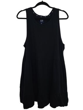 GAP Womens Black Sleeveless Swing Mini Dress Rufflr Trim Pockets Size XL